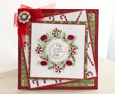How to Make Holly and Candy Wreath Christmas Card
