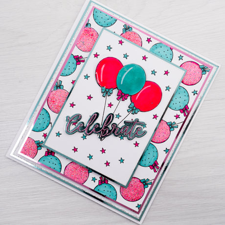 Learn how to create a colourful birthday card with stamped balloon elements and 'celebrate' sentiment message using card-making products from Chloes Creative Cards.