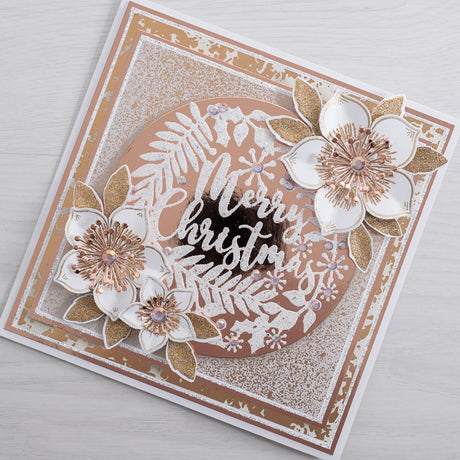 Create a beautiful Rose Gold Glitter Christmas Card with this quick and easy card making tutorial from Chloes Creative Cards featuring our newest Christmas Foliage Stamp