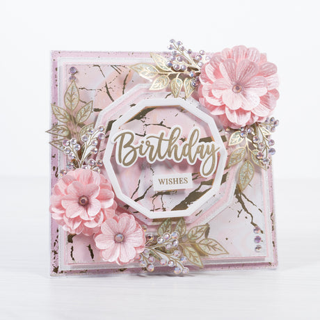 Learn how to make a fancy pink and gold 3D flower card at home following Chloes Creative Cards step-by-step tutorials.  Join our LIVE stamp-a-long tutorials to make beautiful cards at home featuring products from our new Sugared Collection.