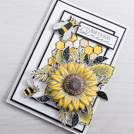 A greetings card fit for a queen. Learn how to make this beautiful yellow sunflower birthday card using our new Grande Sunflower Stamp and our Queen Bee Stamp to create some very cute busy bees