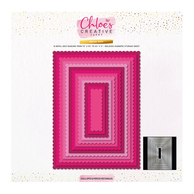 Chloes Creative Cards 8x8” Metal Die Set – Scalloped & Pierced Rectangles