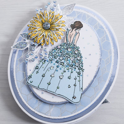 Blue Oval Floral Dress Easel Cardmaking Project by Glynis Bakewell