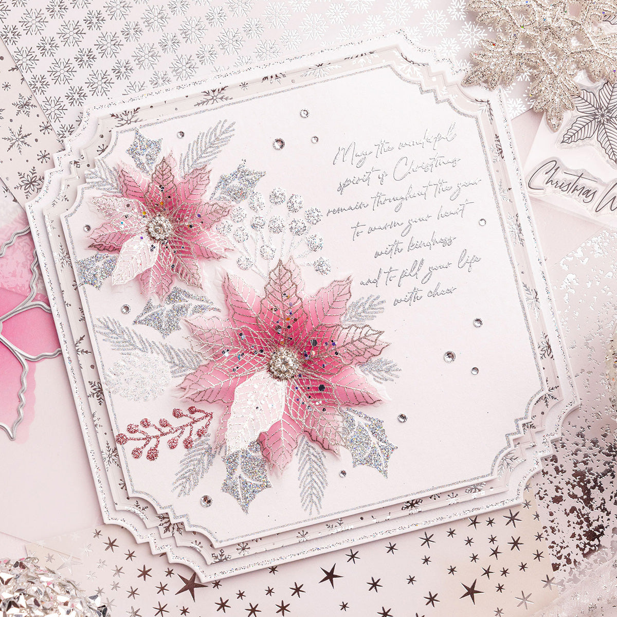 Pink Poinsettias - Gilded Christmas Card Tutorial