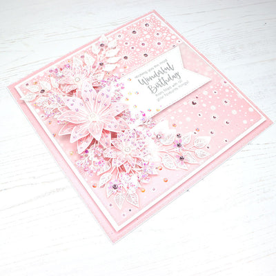 How to Make a Sparkly Pink Card using Clematis Flower and Flowerburst Background