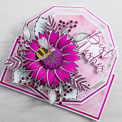 Pink Sunflower and Bee Decagon Shaped Card Tutorial