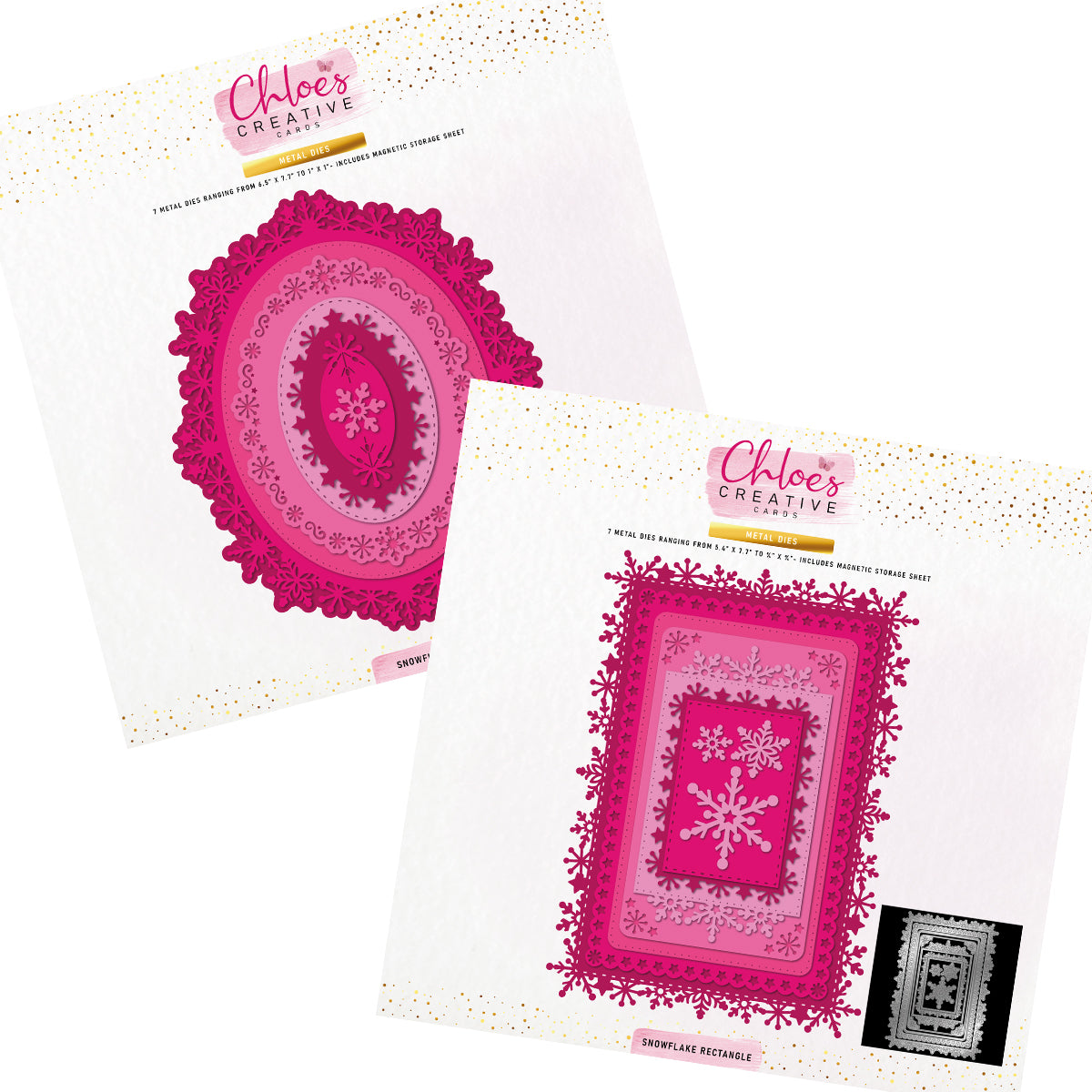 Cartes créatives Chloes - Ensemble de matrices de découpe ovales 8X8 et rectangulaires A5 Snowflake