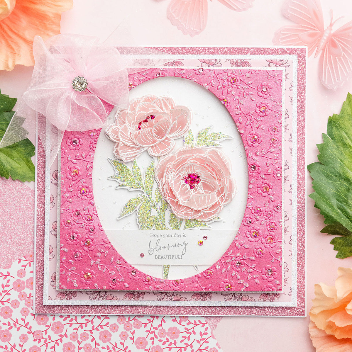 Chloe's Creative Cards - 8x8" 2D Embossing Folder - Peony Background