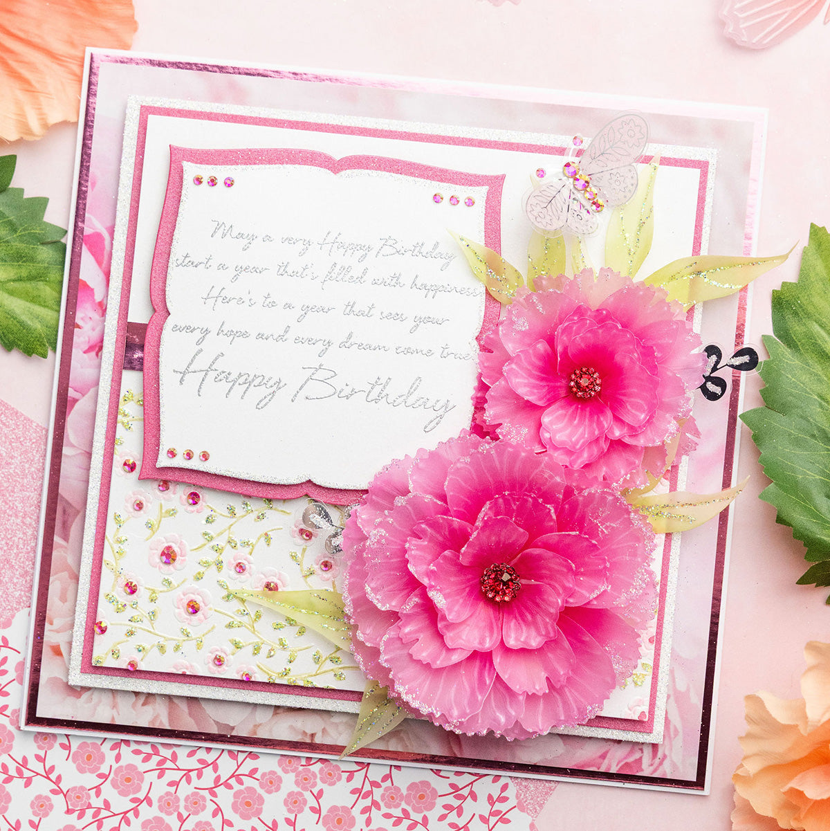 Chloe's Creative Cards - 8x8" 2D Embossing Folder - Peony Background