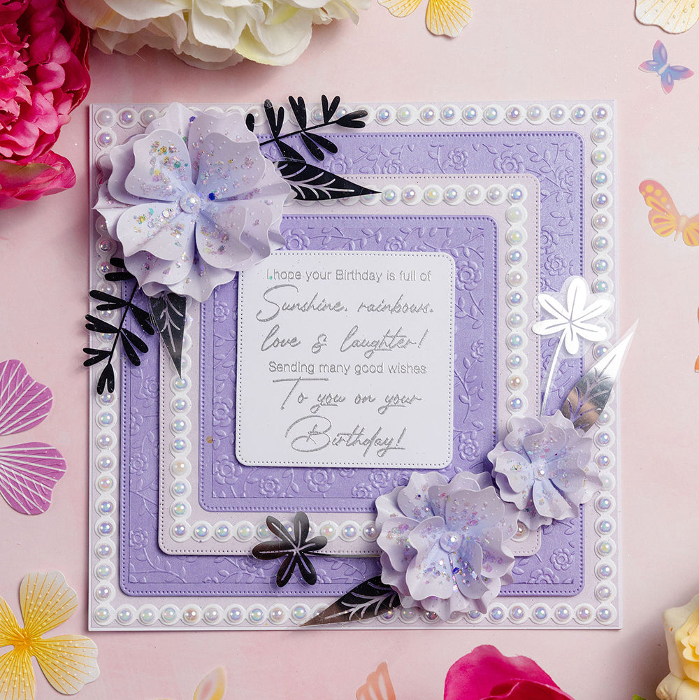 Chloe's Creative Cards Pearly Squares Dies and Flower Stamps Bundle