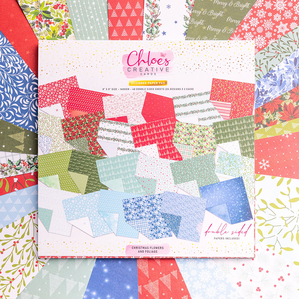 Chloe's Creative Cards 8x8 Designer Printed Paper Pad - Christmas Flowers and Foliage