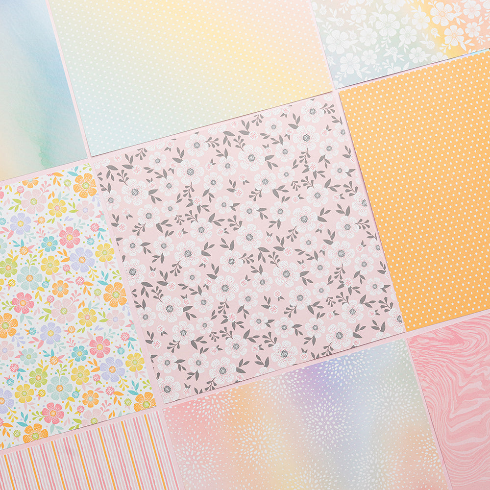 Bloc de papier imprimé de créateur Chloe's Creative Cards (8x8) - Délice arc-en-ciel pastel