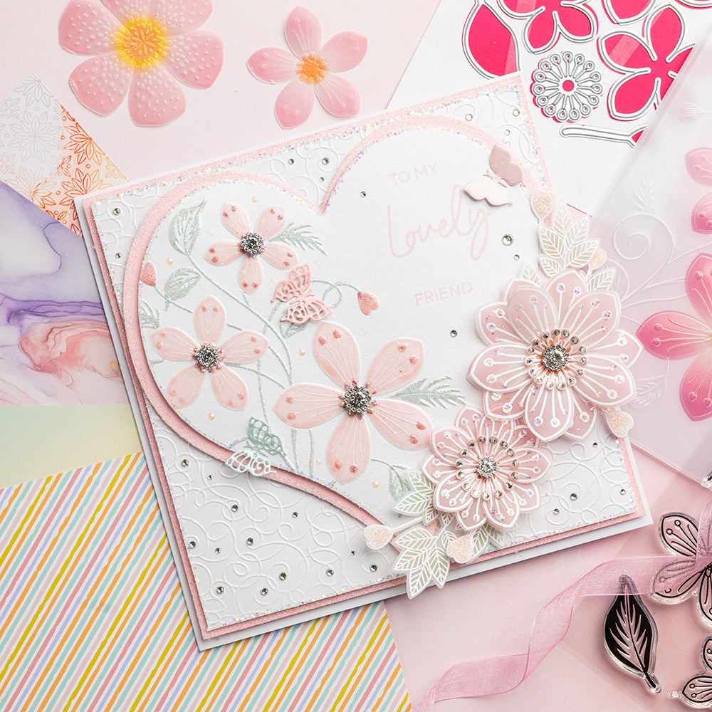 Chloe's Creative Cards 3D-Prägefolder, Stempel und Metall-Stanzset, 5 x 7 Zoll, Blumenwirbel