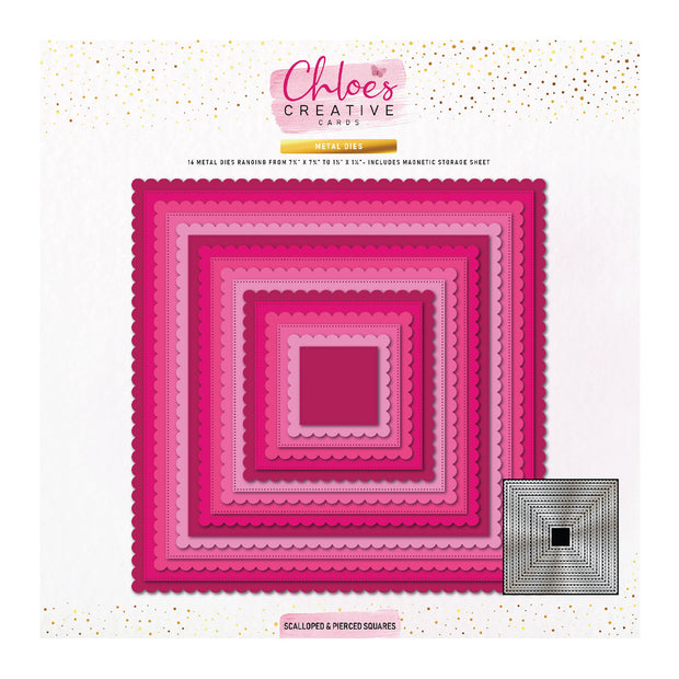 Chloes Creative Cards 8x8” Metal Die Set – Scalloped & Pierced Squares