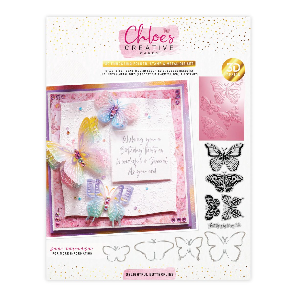 Chloe's Creative Cards Delightful Butterflies - 3D Embossing Folder, Die, Stamp & Vellum Bundle