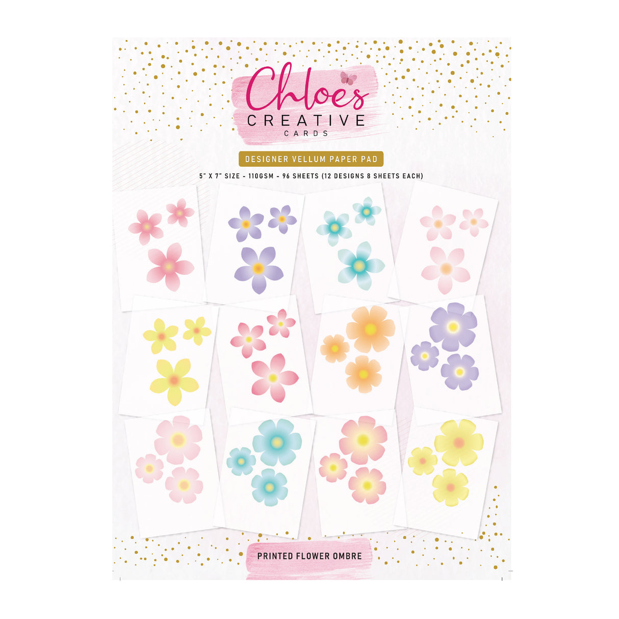 Bloc de papier vélin imprimé de Chloe's Creative Cards (5x7) - Fleurs ombrées