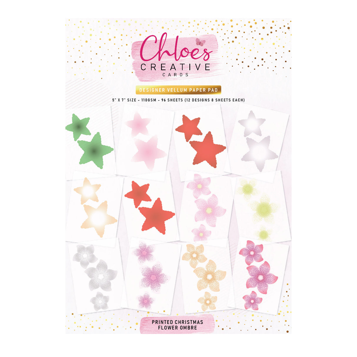 Chloe's Creative Cards Designer Printed Vellum Pad (5x7) - Christmas Flower Ombre