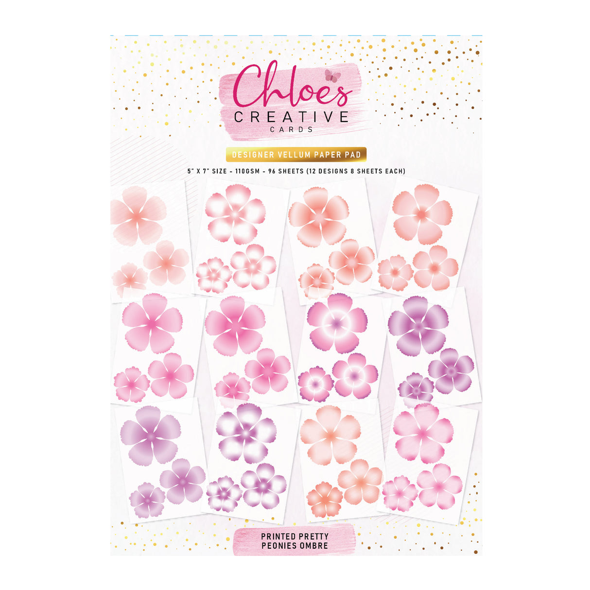 Chloe's Creative Cards Designer Printed Vellum Pad (5x7) - Pretty Peonies Ombre