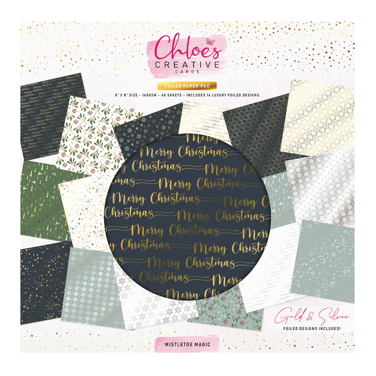 Chloe's Creative Cards Foiled Paper Pad (8 x 8) - Mistletoe Magic