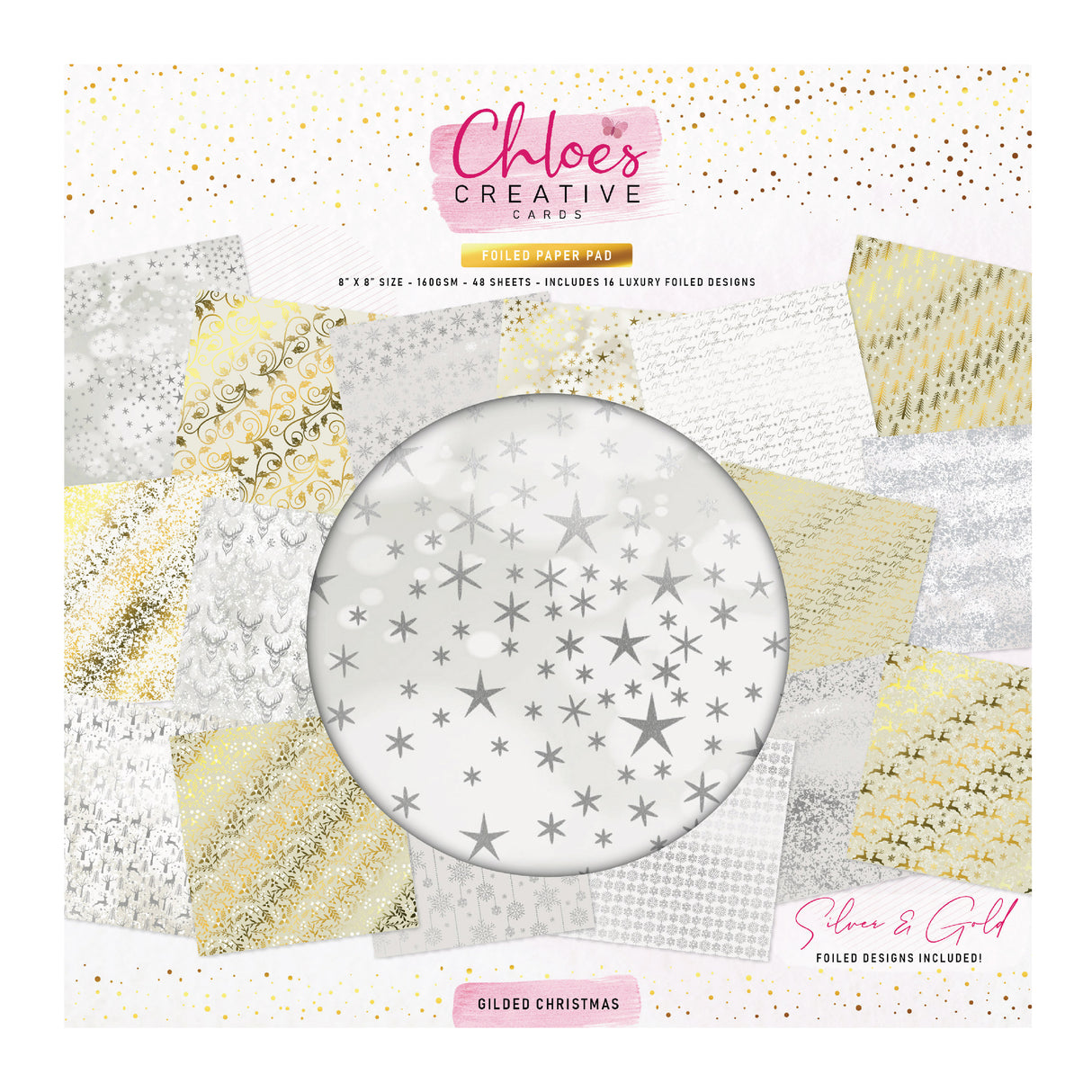 Chloe's Creative Cards Foiled Paper Pad (8 x 8) - Gilded Christmas