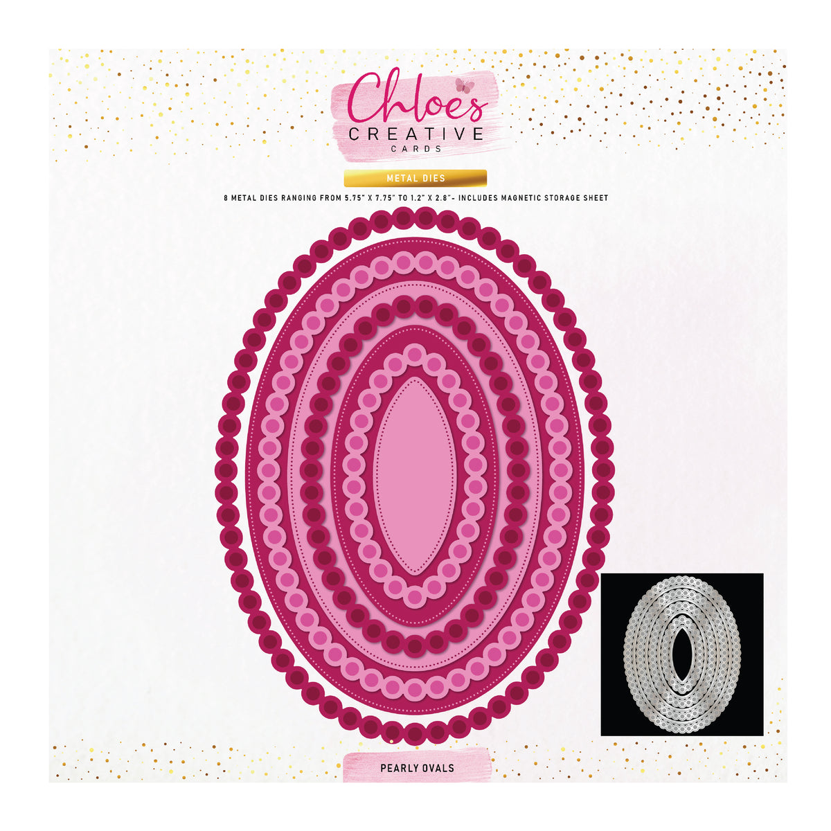 Chloe's Creative Cards 8x8 Pearly Ovals & Circles 8x8 Metal Die Set and Jewel Bundle