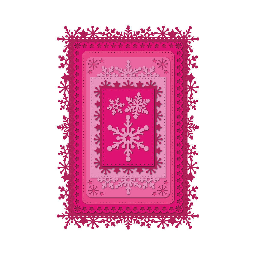 Cartes créatives Chloes - Ensemble de matrices de découpe ovales 8X8 et rectangulaires A5 Snowflake