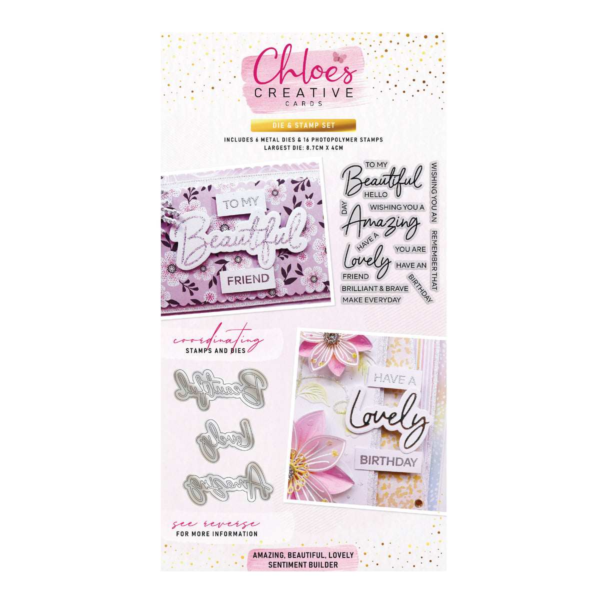 Chloe's Creative Cards Die &amp; Stamp - Erstaunlicher, schöner, lieblicher Sentiment Builder