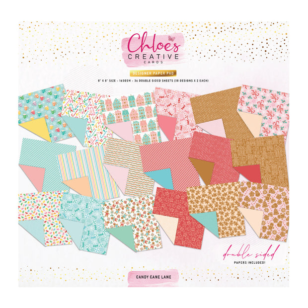 Chloes Creative Cards Designer Printed Paper Pad (8x8) - Candy Cane Lane