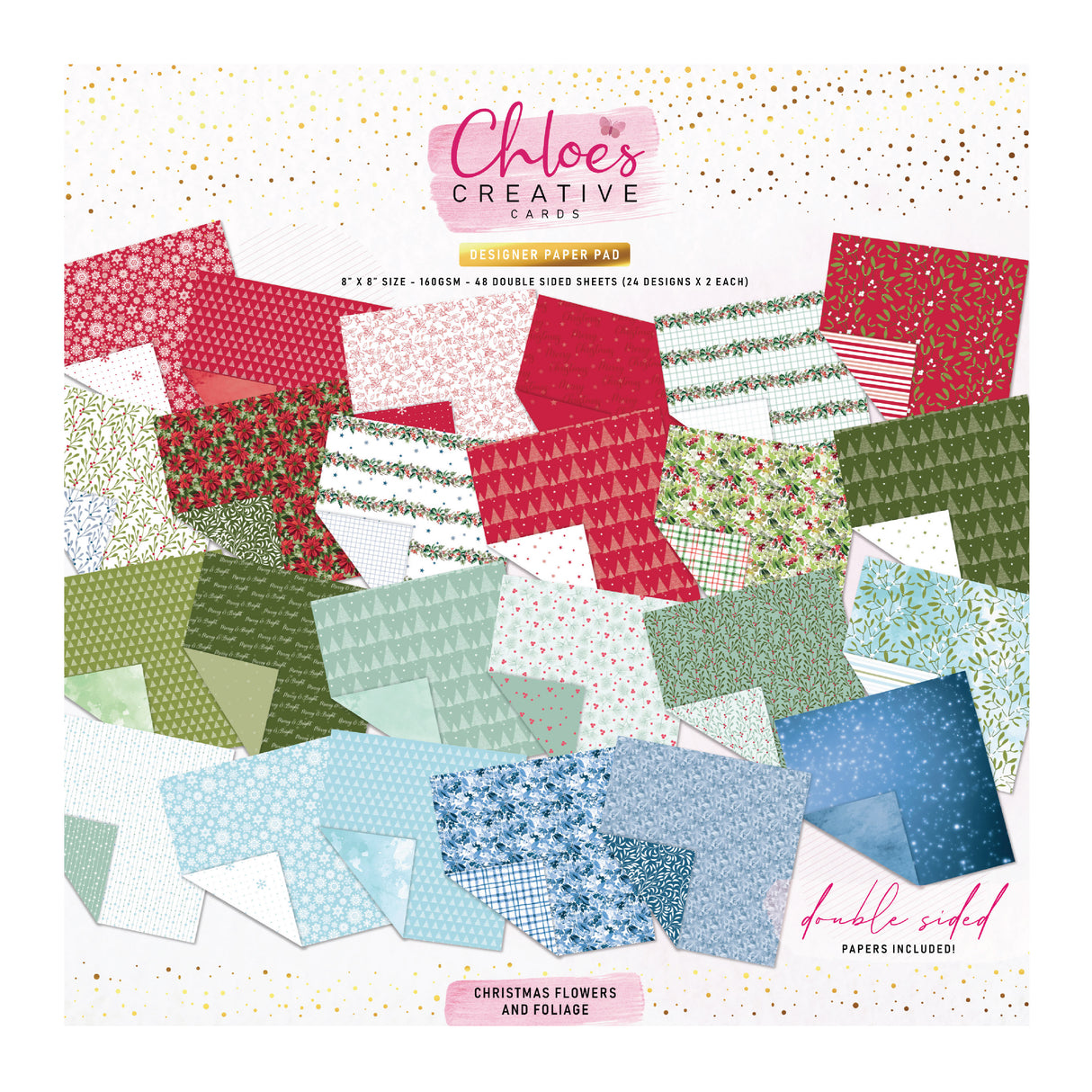 Chloe's Creative Cards 8x8 Designer Printed Paper Pad - Christmas Flowers and Foliage