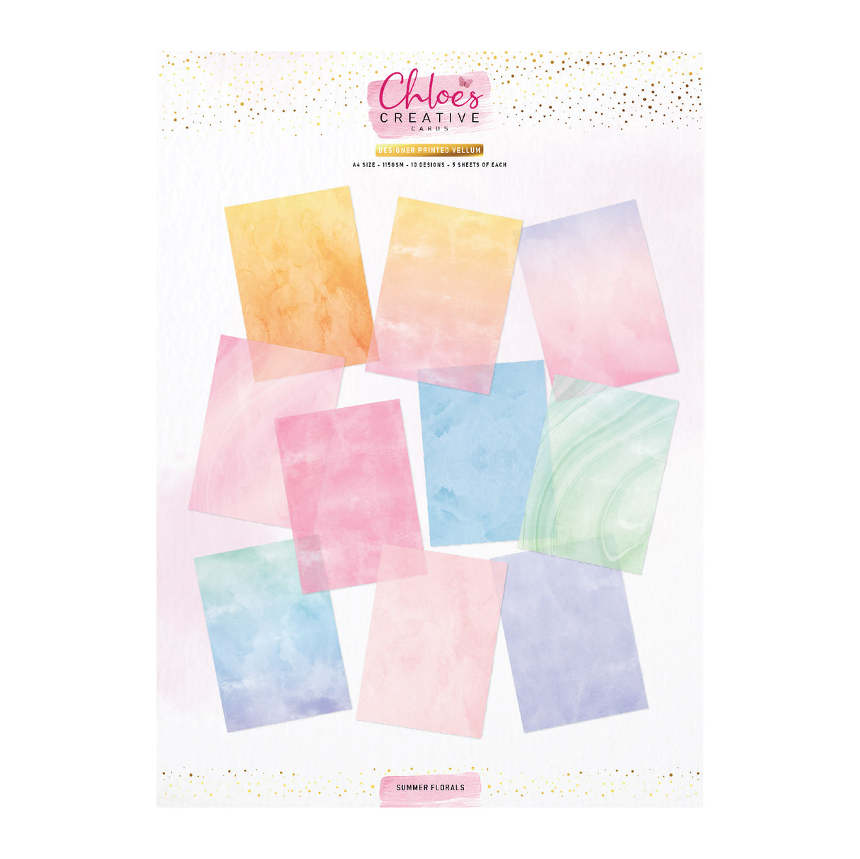 Chloes Creative Cards Designer Vellum imprimé (A4) (50 feuilles) - Délavages floraux d'été