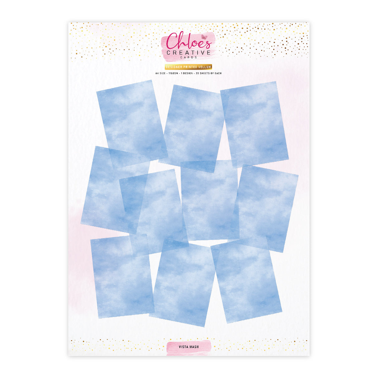 Cartes créatives Chloes en papier vélin imprimé (A4) (20 feuilles) - Vista Wash