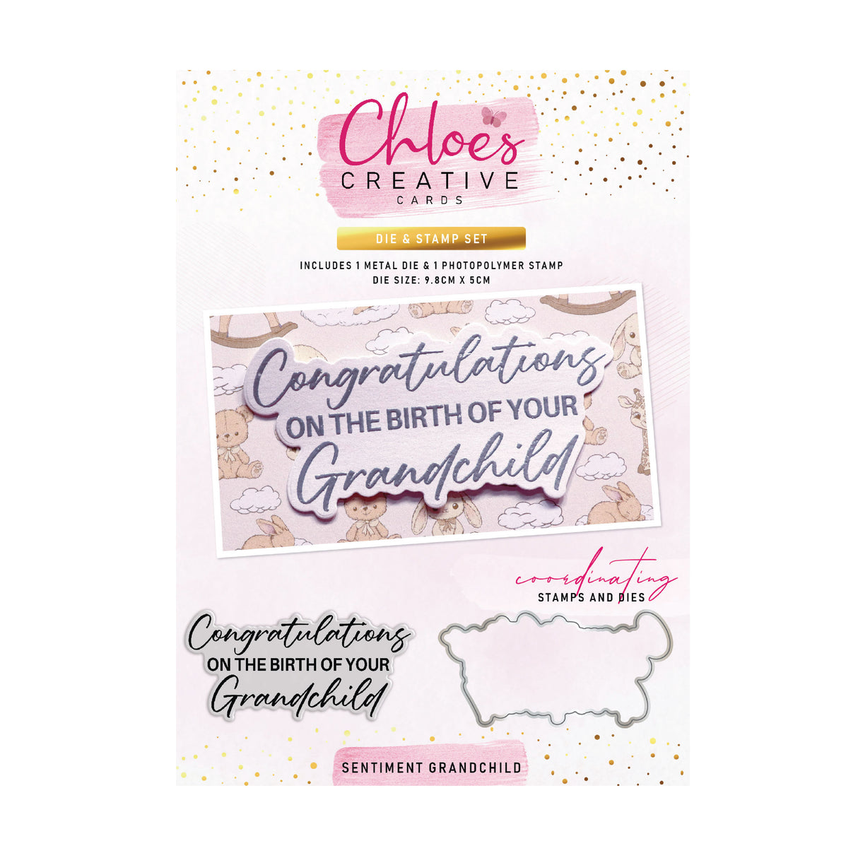 Chloe's Creative Cards Die & Stamp - Baby Collection Sentiment Grandchild
