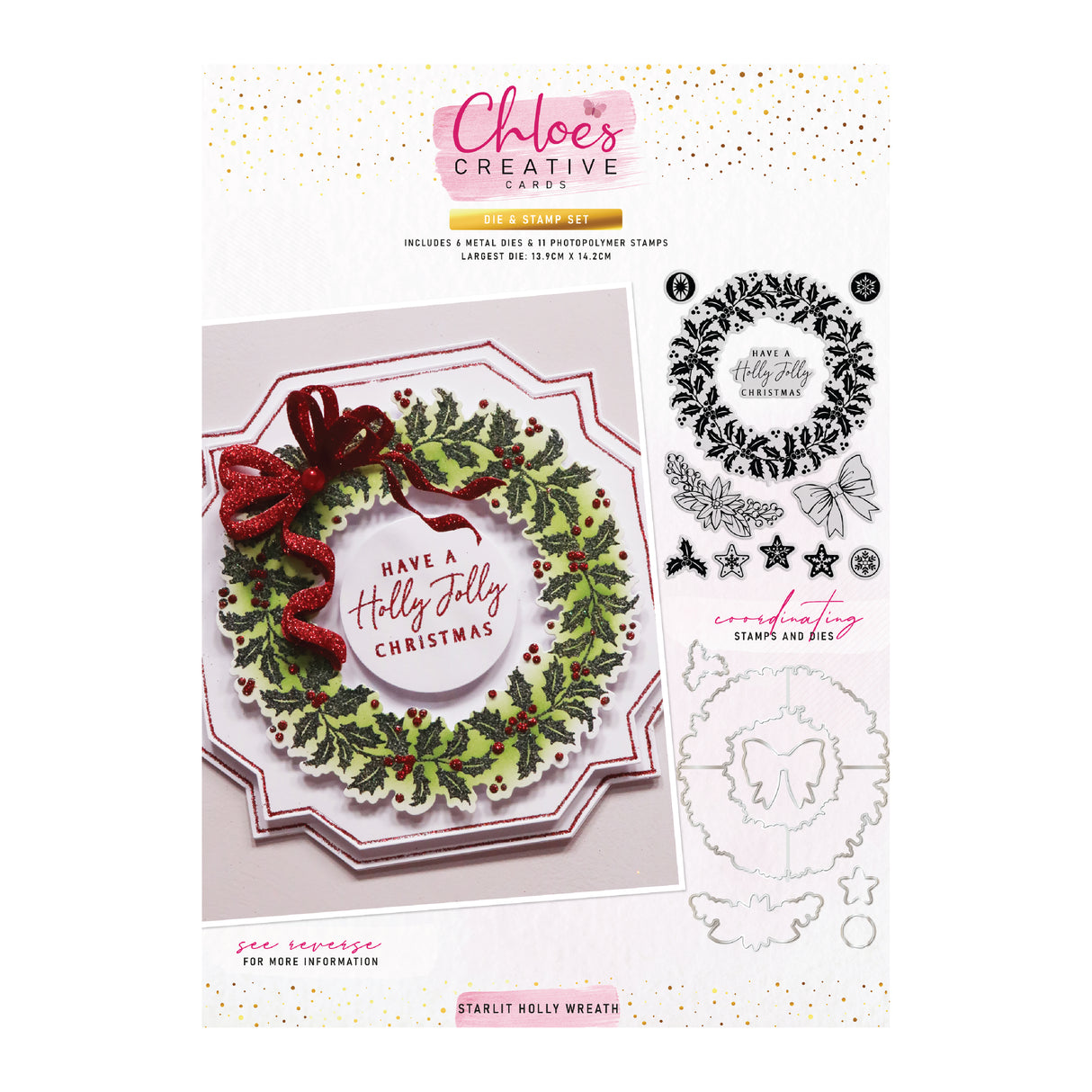 Chloe's Creative Cards Die & Stamp - Starlit Holly Wreath