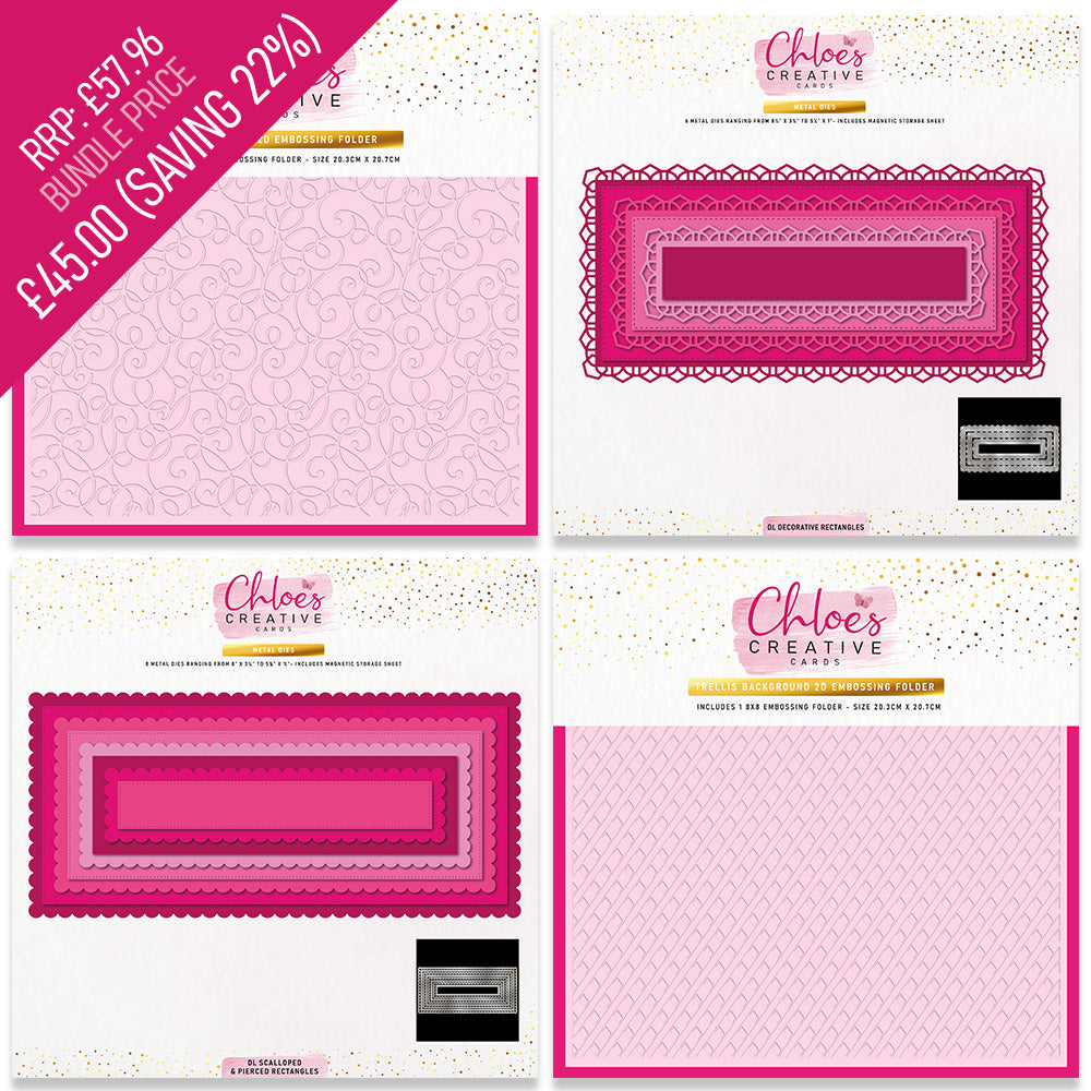 Chloe's Creative Cards 8x8 Trellis &amp; Swirl Prägefolder &amp; DL Stanzformen-Sets - ICH BRAUCHE ALLES