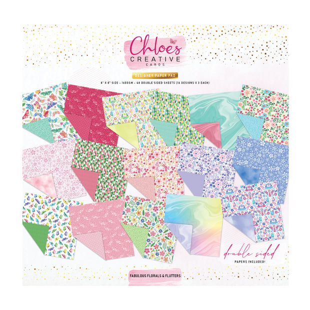 Chloes Creative Cards Designer Printed Paper Pad (8x8) - Fabulous Florals & Flutters