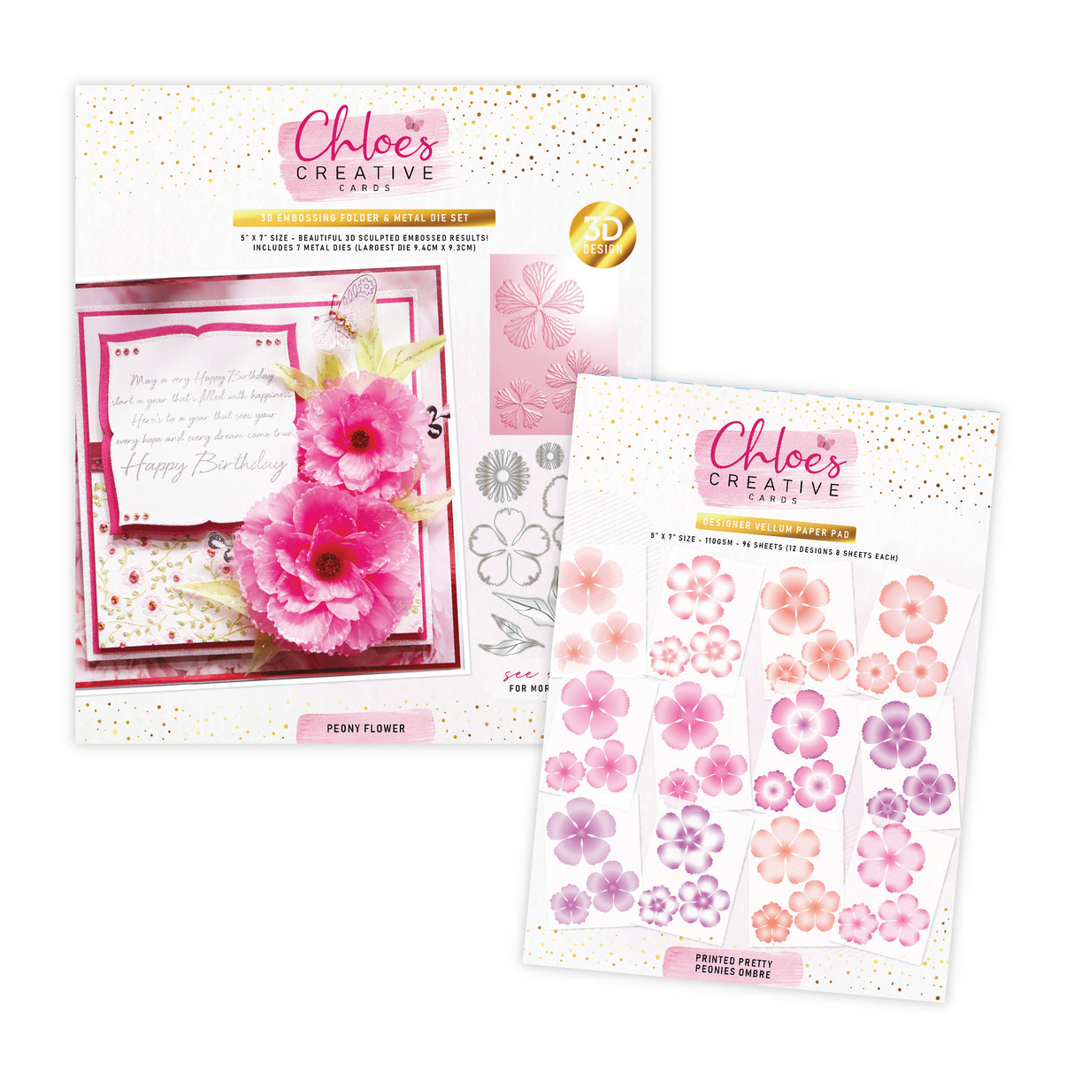 Chloe's Creative Cards Peony - 3D Embossing Folder, Die & Vellum Bundle