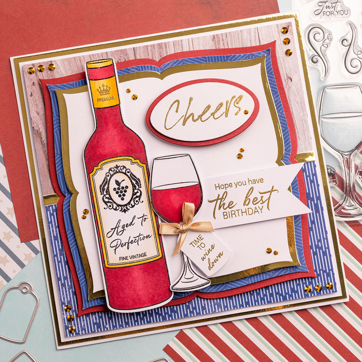 Chloe's Creative Cards Die & Stamp - Wine Bottle & Glass
