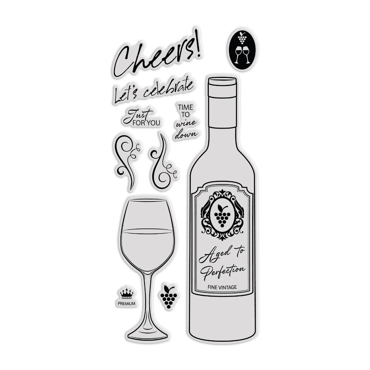 Chloe's Creative Cards Die & Stamp - Wine Bottle & Glass