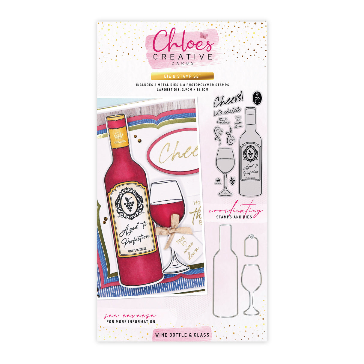 Chloe's Creative Cards Die & Stamp - Wine Bottle & Glass
