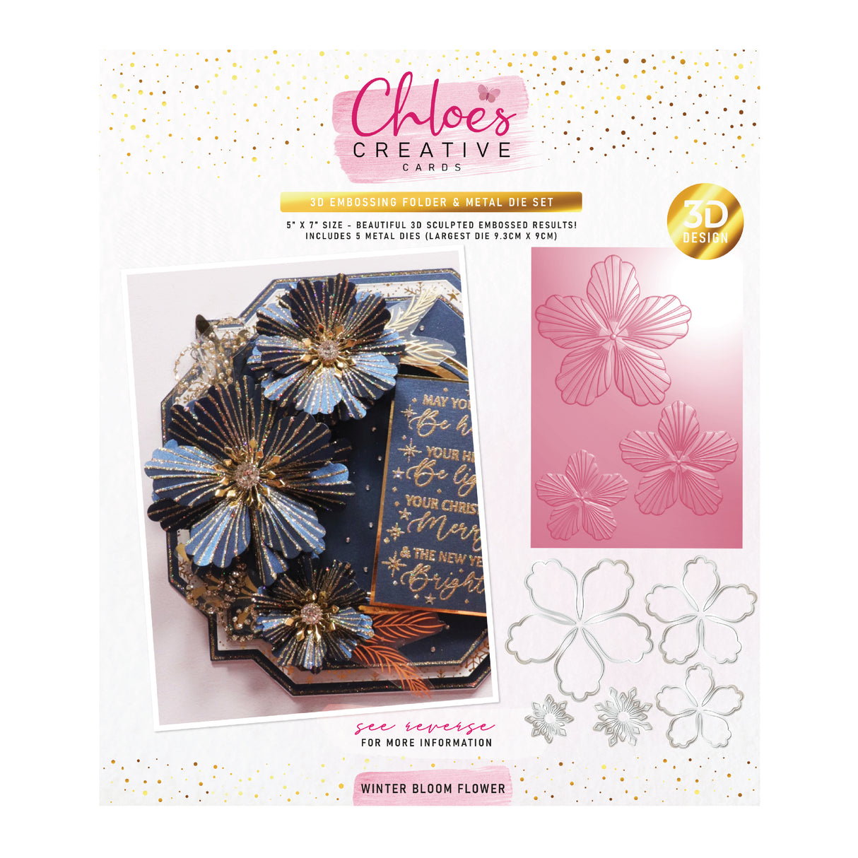 Chloe's Creative Cards 5x7 3D Embossing Folder & Metal Die Set - Winter Bloom Flower