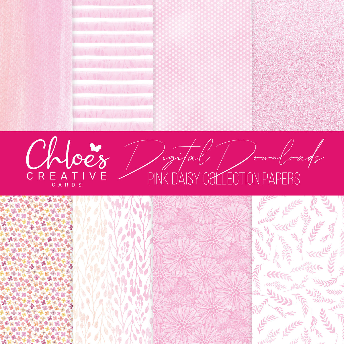 Sample Collection Paper Digital Download - Pink Daisy Collection Papers – Chloes Creative Cards