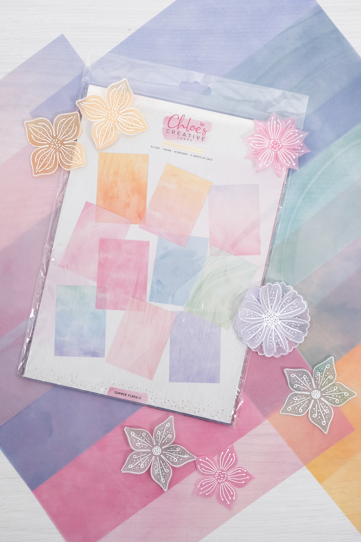 Chloes Creative Cards Designer Vellum imprimé (A4) (50 feuilles) - Délavages floraux d'été