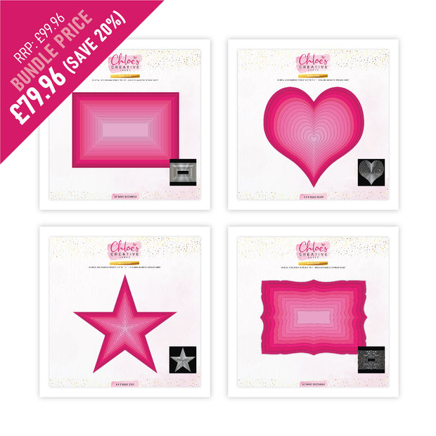 Chloes Creative Cards Metal Die Set - Hearts, Stars and A5 Rectangles Nesting Die Bundle