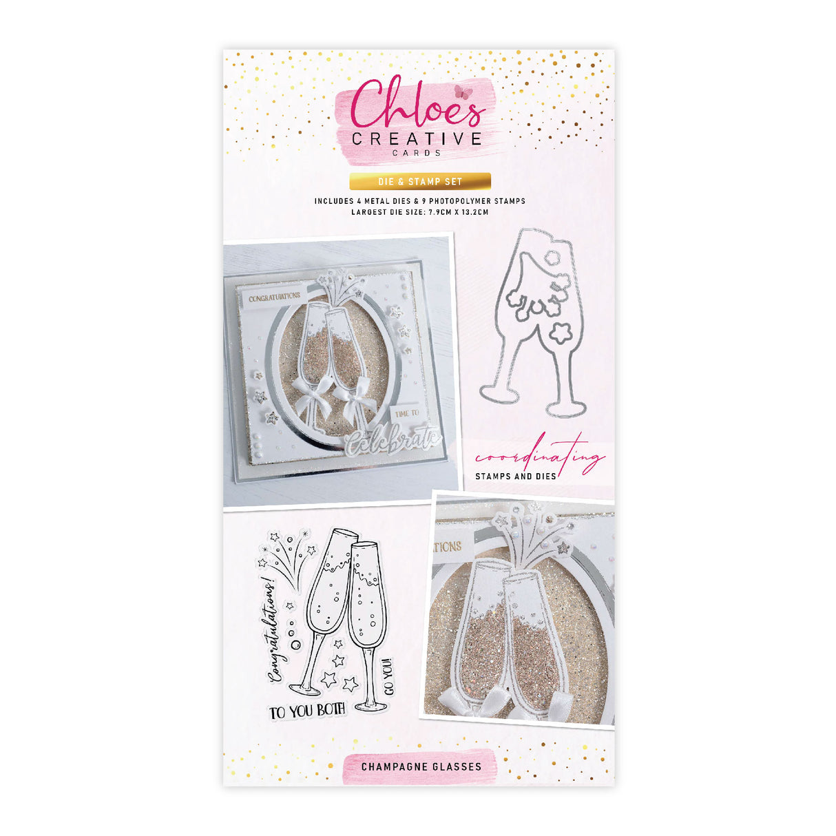 Chloes Creative Cards Die & Stamp Set - Champagne Glasses