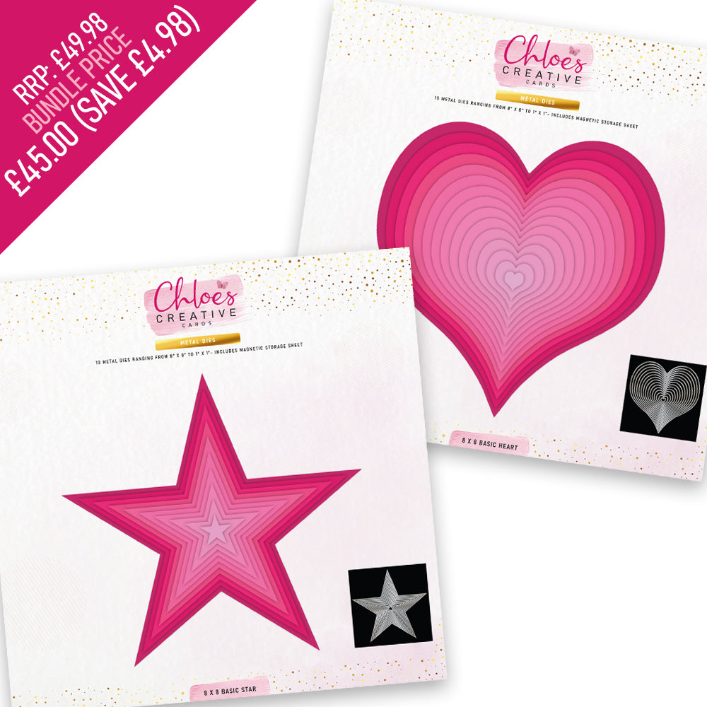 Ensemble de matrices de découpe en métal 8x8 étoiles et cœurs de Chloes Creative Cards