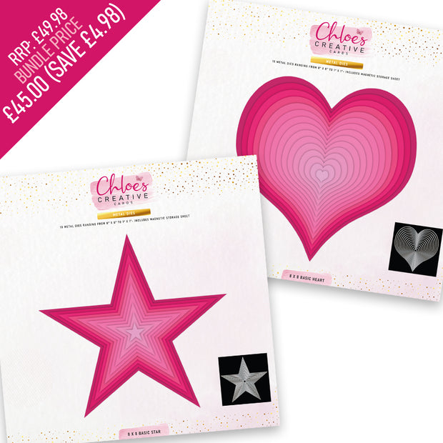 Chloes Creative Cards Star & Heart 8x8 Metal Die Set Bundle